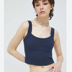 NWT Abercrombie & Fitch Women’s Navy Cropped Corset Minimalist Smocked T…